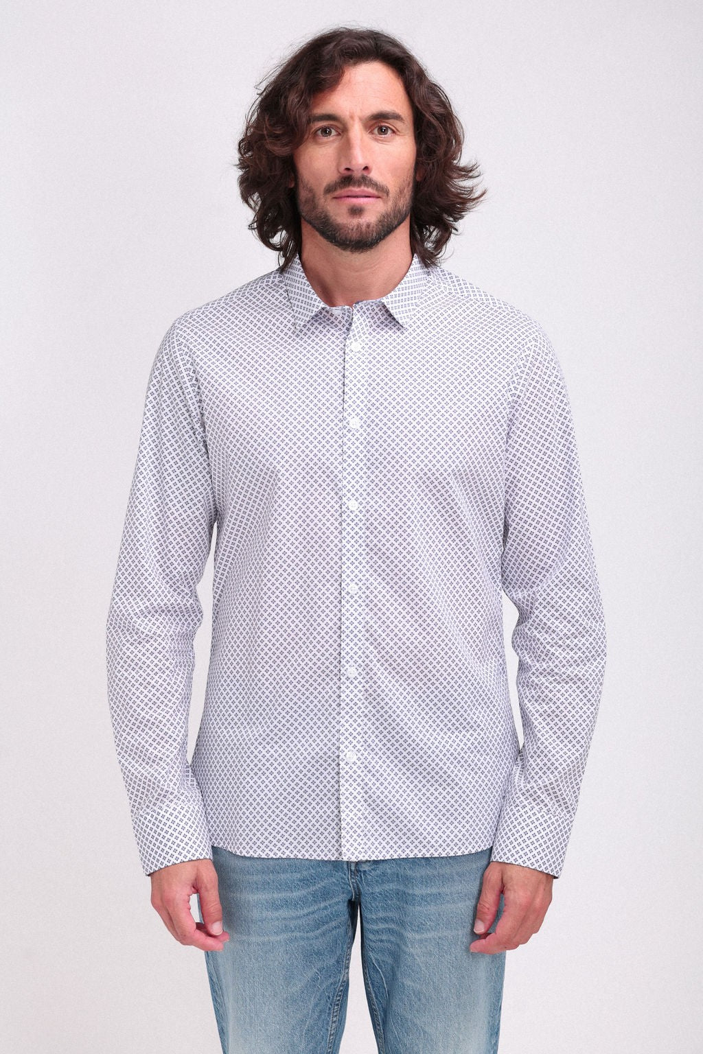 Chemise à pinces avec col français CARTON ML BLANC/MOTIF BLEU