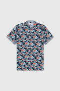 Chemise col français à pinces C-DIETER MC TOTAL NAVY/MOTIF FLEUR