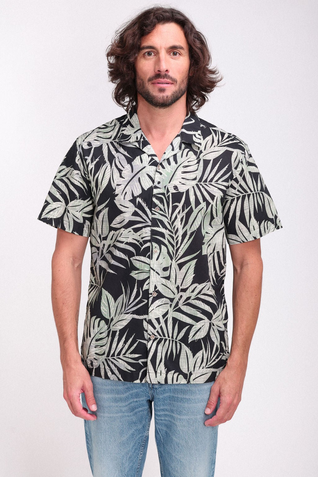 Chemise droite manches courtes col hawaien C-FALCO MC CHARBON