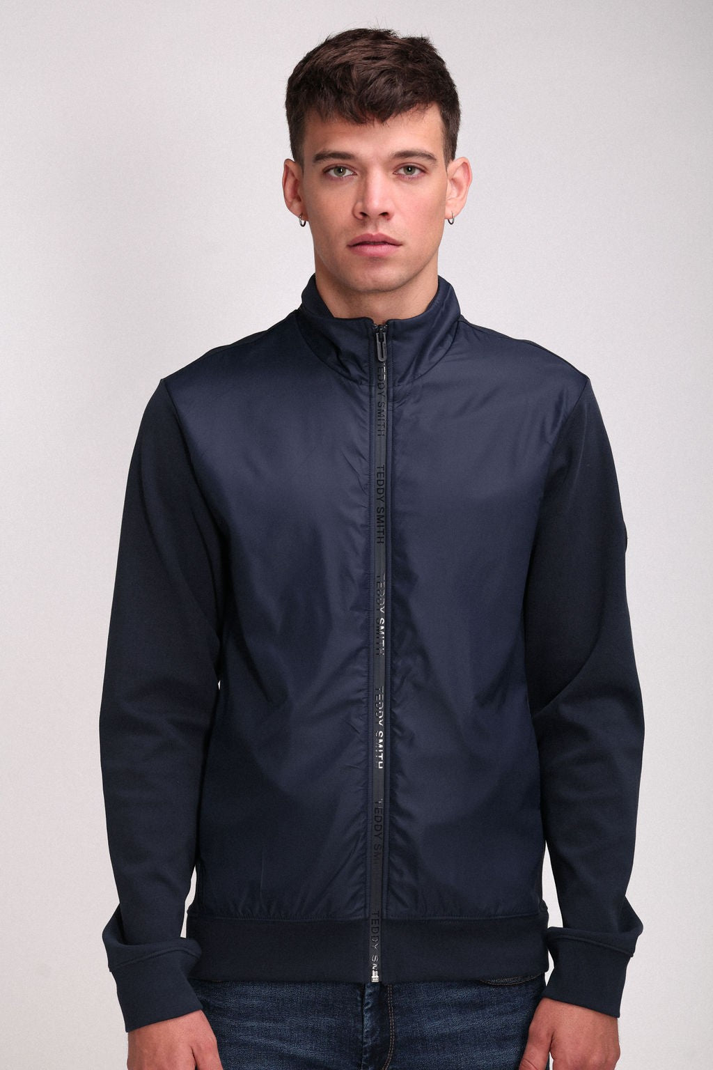 Sweat zippé bi-matière col montant G-JULEN ZIP TOTAL NAVY