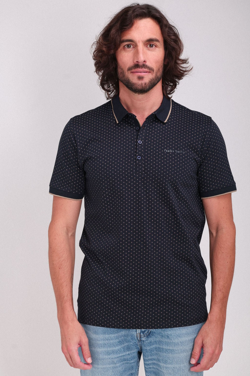 Polo piqué imprimé manches courtes PASY 2 MC TOTAL NAVY/MICRO PRINT 2