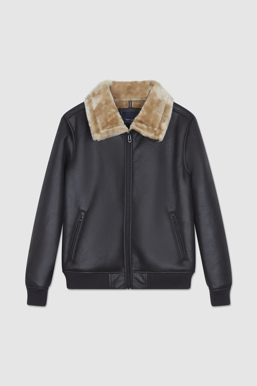 Blouson simili cuir avec col en sherpa RONALD CHARBON