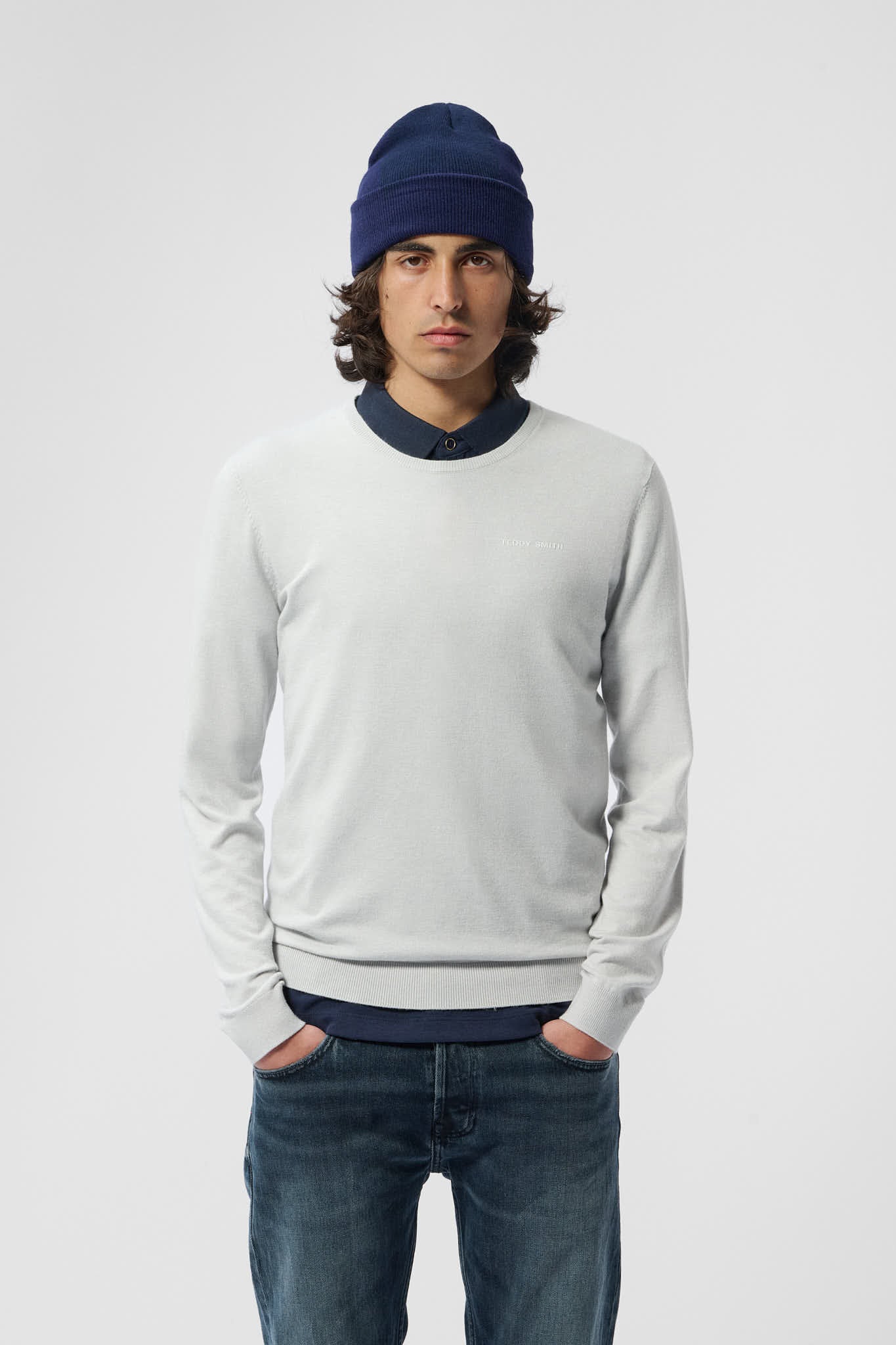 Pull col rond P-MARC WHITE MELANGE