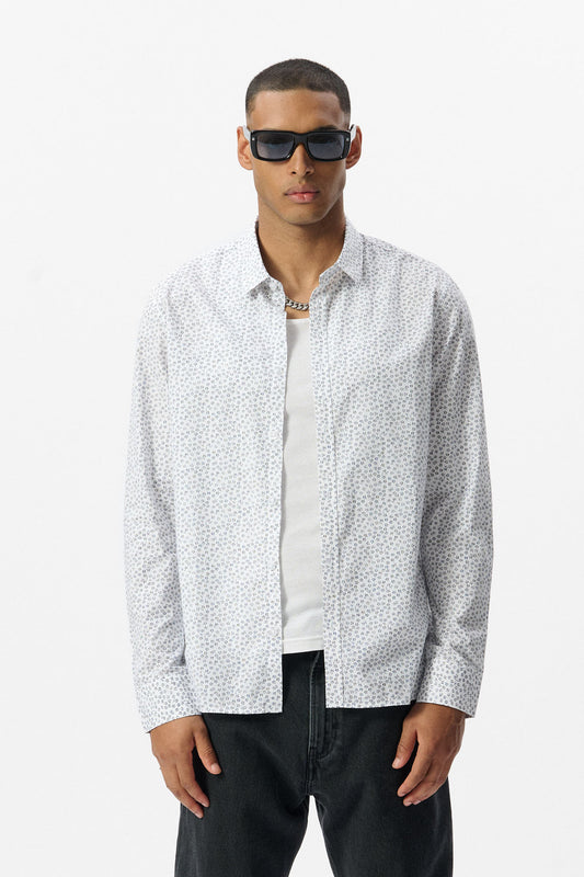 Achat Chemise CARTON ML BLANC MICRO PRINT BLEU