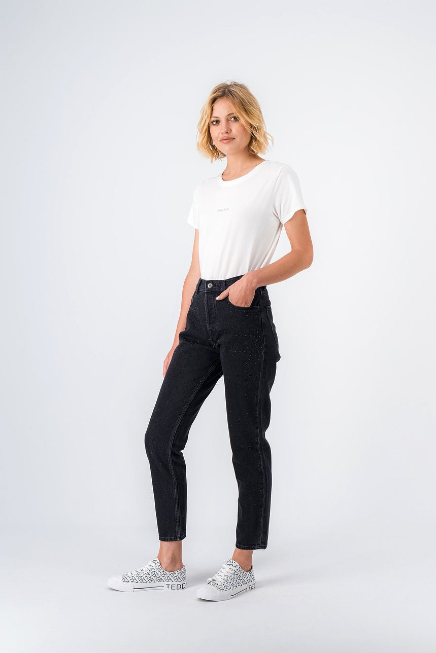 Jean denim coupe 5 poches mom P-MOM NOIR