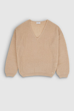 Pull col V P-MAG BEIGE ARGILE