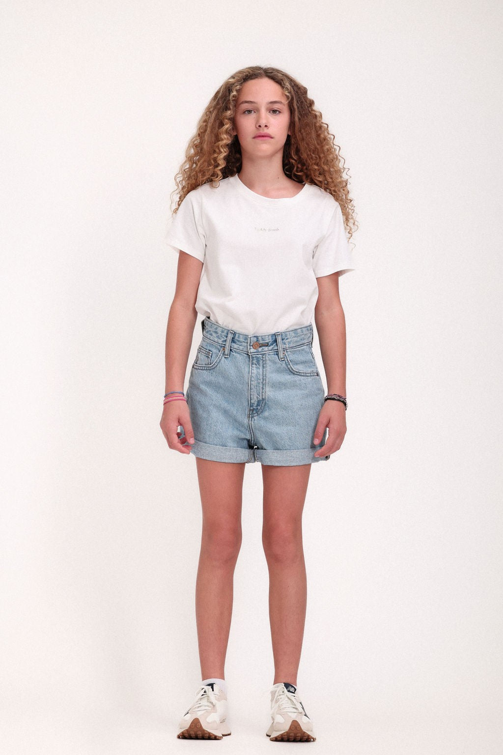 Short coupe 5 poches taille haute S-MOM JR ROLLER FRIPP/INDIGO CLAIR