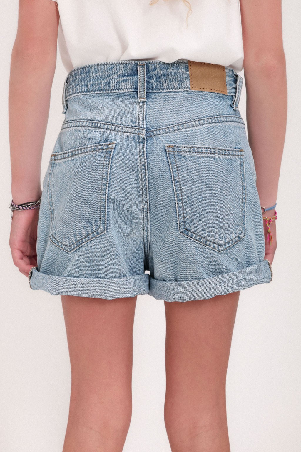 Short coupe 5 poches taille haute S-MOM JR ROLLER FRIPP/INDIGO CLAIR