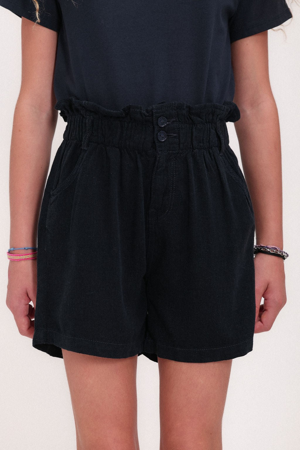 Short taille élastiquée S-SUZIE JR LINEN TOTAL NAVY