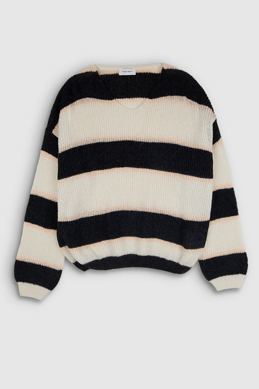 Achat Pull col V rayé P-MAG STRIPES JR MIDDLE WHITE