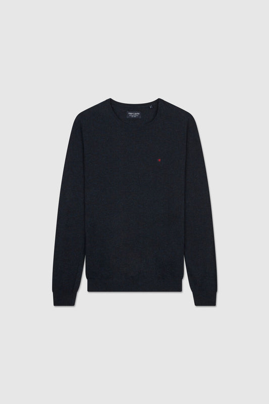 Achat Pull en maille col rond homme POKI RECYCLED DARK NAVY CHINE