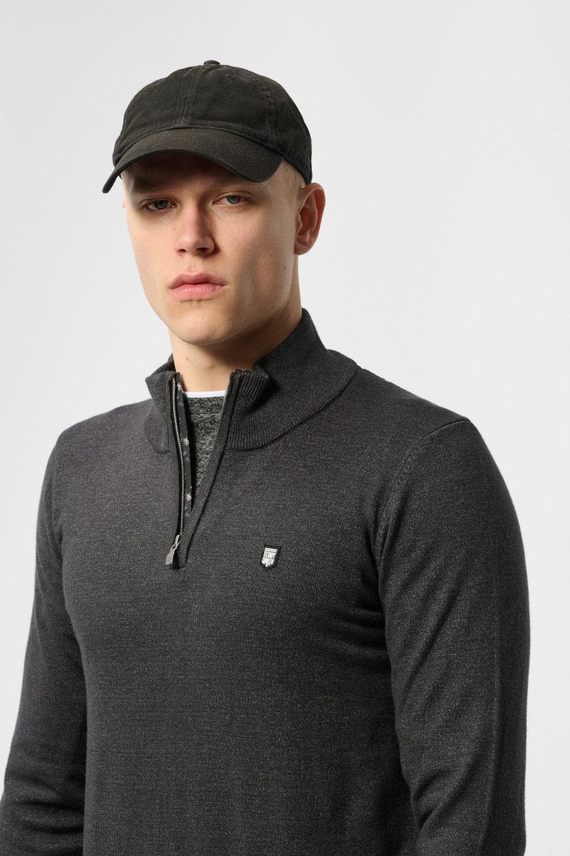 Pull col zippé P - MARTY 2 MELANGE BLACK - S - Teddy Smith